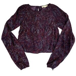 Purple Paisley Smocked Cropped Blouse Top by STARING AT STARS Size S